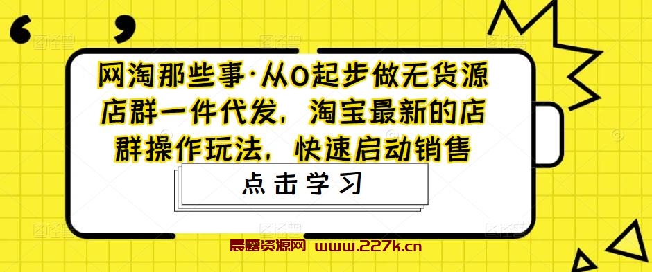 从0起步做无货源店群一件代发，淘宝最新的店群操作玩法，快速启动销售-晨露资源网