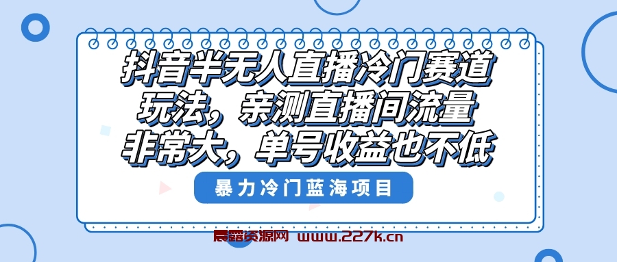 抖音半无人直播冷门赛道玩法，直播间流量非常大，单号收益也不低！-晨露资源网